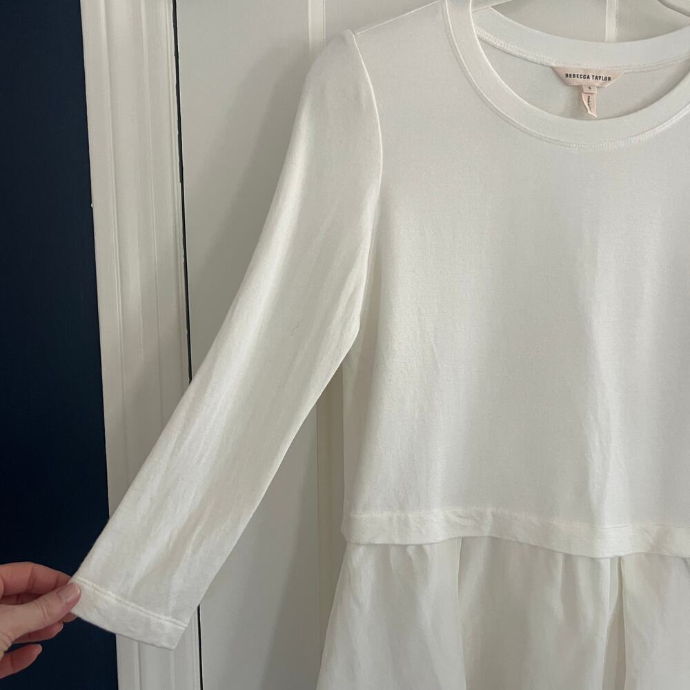 Rebecca Taylor Terry Top with Ruffle Peplum White Cream 3/4 Sleeve Size S - Picture 4 of 8